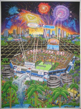 bowl painting - Super Bowl 41 score and logos impressionists